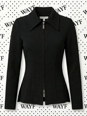 NWT- ​WAYF Black Zip Front Long Sleeve Peplum Top Blouse